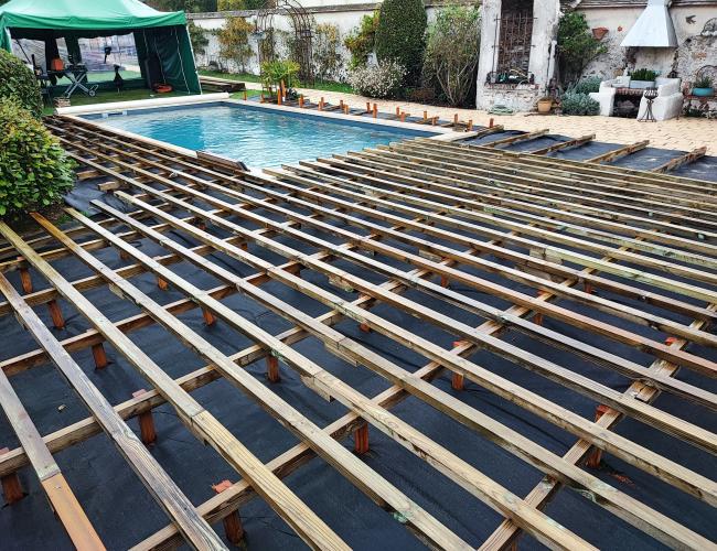 structure de terrasse en double lambourdage